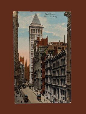 10/$25 Vintage 1900s Wall Street New York City Postcard
